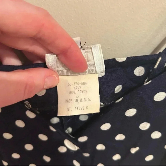 Moda International Vintage 1990s Navy White Polka Dot Button Up Mini Dress 6 - Picture 4 of 6